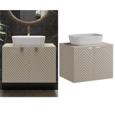 Bathroom Countertop Vanity Sink 60cm Herringbone Beige Modern Wall Mounted Cara