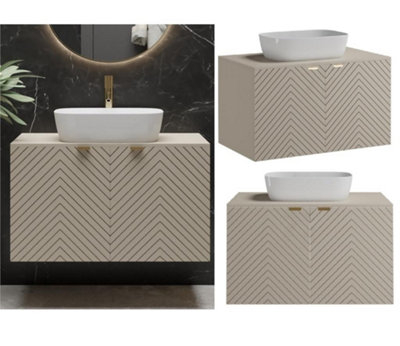 Bathroom Countertop Vanity Sink 80cm Herringbone Beige Modern Wall Mounted Cara