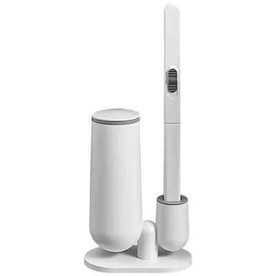 AstraLoom Wall-Mounted Toilet Brush Set – No-Drill, Odor-Resistant With Ventilated Base & PET Brush | Modern Hidden Bathroom Organizer (Square White)