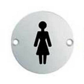 Bathroom Door Female Symbol Sign 76mm Diameter Satin Anodised Aluminium