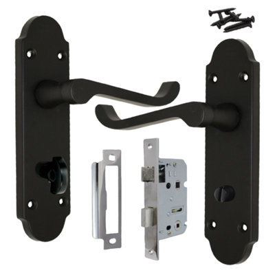 BATHROOM Door Handle MATT Black Epsom Victorian Scroll on Shaped