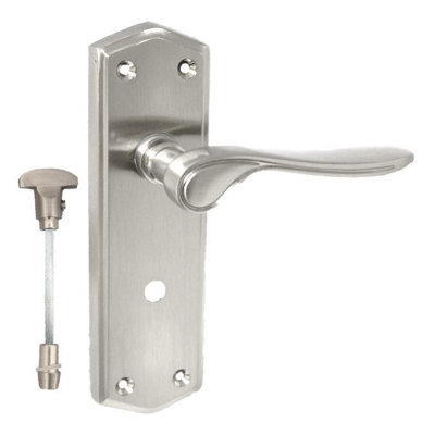 Bathroom Door Handle Satin Finish Stellar Handle On Shaped Backplate