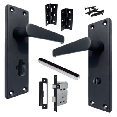 Bathroom Door Handle Set - Matt Black Straight Lever Victorian Handles
