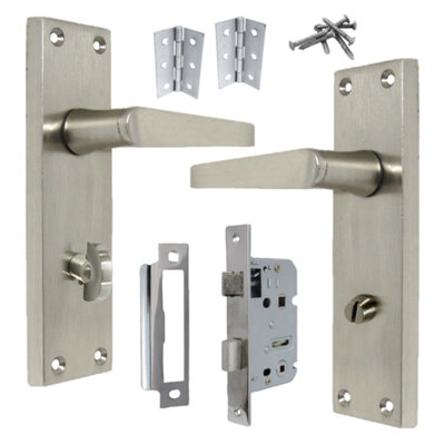 Bathroom Door Handle Set - Satin Straight Lever Victorian Handles