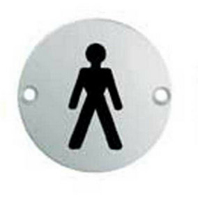 Bathroom Door Male Symbol Sign 76mm Diameter Satin Anodised Aluminium