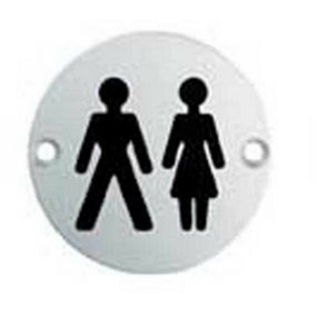 Bathroom Door Unisex Symbol Sign 76mm Diameter Satin Anodised Aluminium