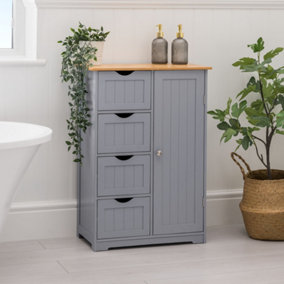 Bathroom Drawer Cabinet Grey Bamboo Freestanding Storage Unit 4 Drawers Christow