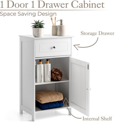 Bathroom Drawer Cabinet Wooden White Single Door Storage Cupboard Unit Christow