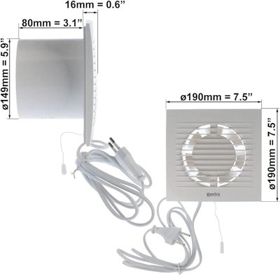 Bathroom Extractor Fan 100mm With Pull Cord Switch Cable And Plug