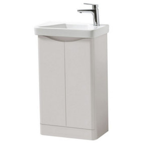 Bathroom Floor Standing 2 Door Cloakroom Unit and Ceramic Basin 500mm Wide - Cashmere - (Arch) - Brassware Not Included