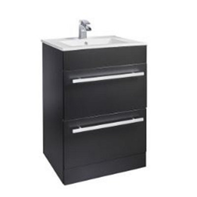 Bathroom Floor Standing 2 Door Unit & Ceramic Basin 600mm Wide - Matt Black - (Black Purity) - Brassware Not Included