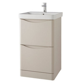 Bathroom Floor Standing 2-Drawer Vanity Unit with Basin 500mm Wide - Cashmere - (Arch) - Brassware Not Included
