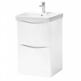 Bathroom Floor Standing 2-Drawer Vanity Unit with Basin 500mm Wide - Gloss White - (Arch) - Brassware Not Included
