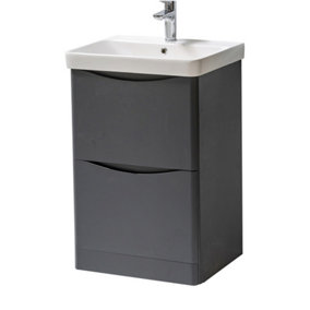 Bathroom Floor Standing 2-Drawer Vanity Unit with Basin 500mm Wide - Matt Graphite - (Arch) - Brassware Not Included