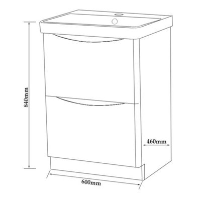 Bathroom Floor Standing 2-Drawer Vanity Unit with Basin 600mm Wide - Cashmere - (Arch) - Brassware Not Included