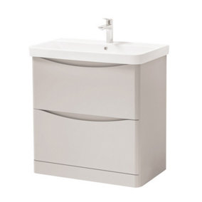 Bathroom Floor Standing 2-Drawer Vanity Unit with Basin 800mm Wide - Cashmere - (Arch) - Brassware Not Included