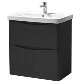 Bathroom Floor Standing 2-Drawer Vanity Unit with Basin 800mm Wide - Matt Graphite - (Arch) - Brassware Not Included