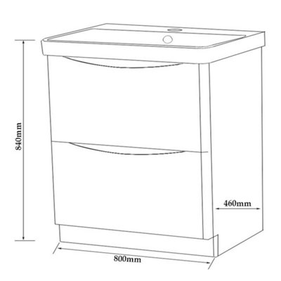 Bathroom Floor Standing 2-Drawer Vanity Unit with Basin 800mm Wide - Matt Graphite - (Arch) - Brassware Not Included