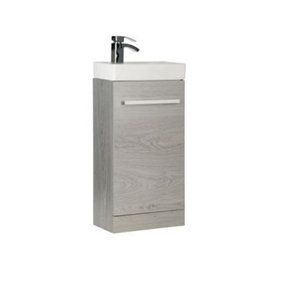 Bathroom Floor Standing Cloakroom Vanity Unit with Basin 400mm Wide - Silver Oak  - Brassware Not Included