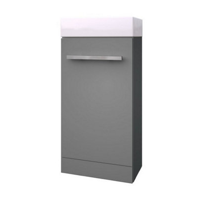 Bathroom Floor Standing Cloakroom Vanity Unit with Basin 400mm Wide - Storm Grey Gloss  - Brassware Not Included