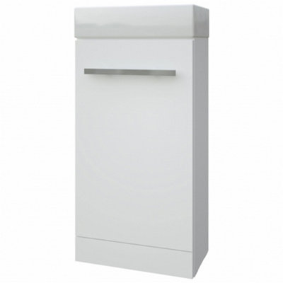 Bathroom Floor Standing Cloakroom Vanity Unit with Basin 400mm Wide - White  - Brassware Not Included