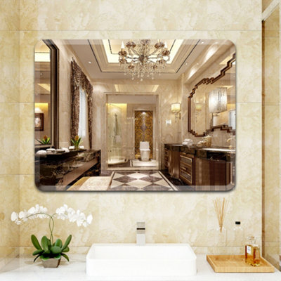 Bathroom Frameless Rounded Corner Vanity Mirror, Stickable or Hangable ...