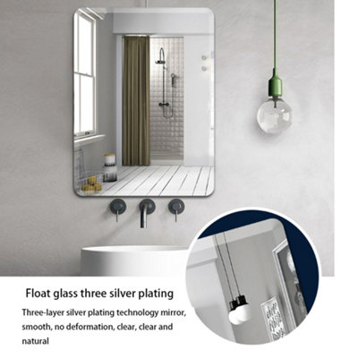 Bathroom Frameless Rounded Corner Vanity Mirror, Stickable or Hangable ...
