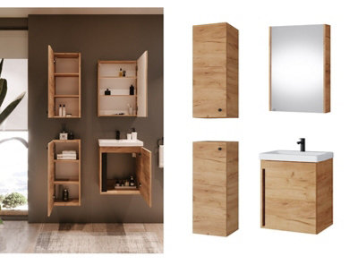 Bathroom Furniture Set 500 Vanity Sink Mirror Cabinet Storage Wall Unit Oak Avir