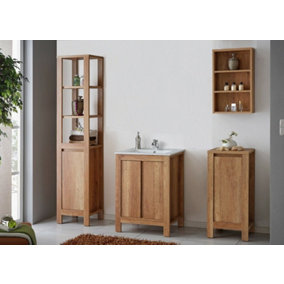 Bathroom Furniture Set: 600 Vanity Sink Freestanding Cabinet Slim Storage Shelf Oak Effect Classic