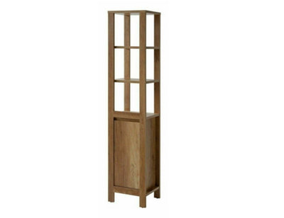 Bathroom Furniture Set: 600mm Vanity Cabinet wih Basin Tall Shelf Storage Freestanding Oak Effect Classic