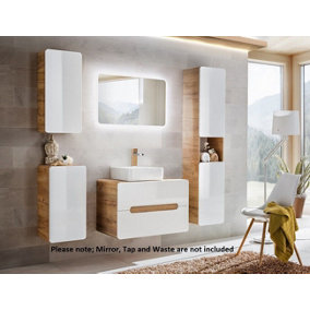 Bathroom Furniture Set: 800 Countertop Vanity Sink Drawer Cabinet & Wall Units White Gloss Oak Arub