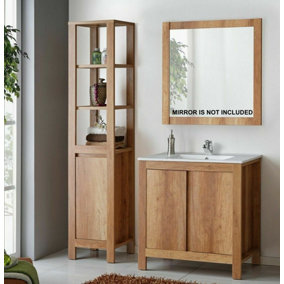 Bathroom Furniture Set: 800 Vanity Sink Cabinet with Basin Freestanding Tall Unit Oak Effect Classic