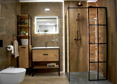 Bathroom Furniture Set 800 Vanity Tall Unit Black Steel Oak Industrial Loft Freestanding Storage Brook