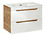 Bathroom Furniture Set 800 Wall Vanity Unit with Sink + Tall Slim Cabinet White Gloss Oak Arub