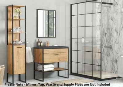 Bathroom Furniture Set with 800 Vanity Unit Black Sink Industrial Steel Oak Finish Loft Freestanding Brook Price Comparisons | Compare The Build