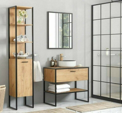 Black and deals wood bathroom vanity