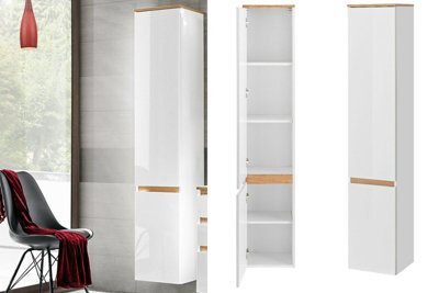 Bathroom Furniture Set with Countertop Vanity Sink Unit Wall Tallboy Mirror White Gloss Oak Finish Plat