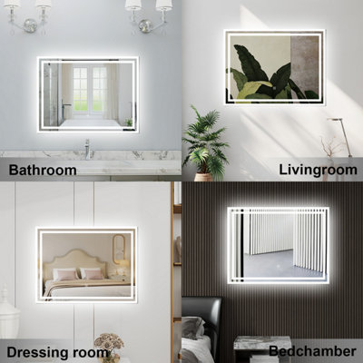 Bathroom Illuminated Led Mirror with Demister Pad 800x600mm Rectangular ...