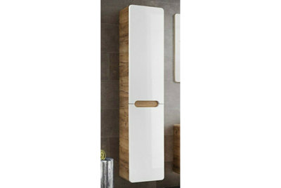 Bathroom Laundry Basket Tall Wall Cabinet Linen Storage Unit White Gloss Oak Arub