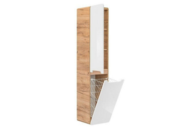 Bathroom Laundry Basket Tall Wall Cabinet Linen Storage Unit White Gloss Oak Arub