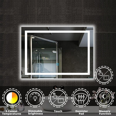 Bathroom LED Illuminated Mirror 80x60cm with Anti-fog and Memory ...