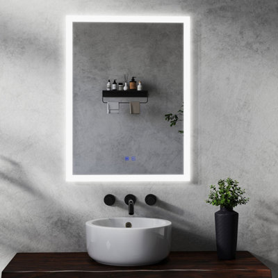 Bathroom LED Mirror 500 x 700 mm 3 Colour Dimmable Lights Demister Touch Switch Illuminated Wall Mounted Vanity Mirror