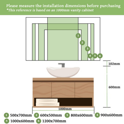 Bathroom LED Mirror 500 x 700 mm 3 Colour Dimmable Lights Demister ...