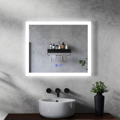 Bathroom LED Mirror 600 x 500 mm 3 Colour Dimmable Lights Demister Touch Switch Illuminated Wall Mounted Vanity Mirror