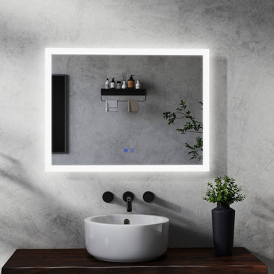 Bathroom LED Mirror 800 x 600 mm 3 Colour Dimmable Lights Demister Touch Switch Illuminated Wall Mounted Vanity Mirror
