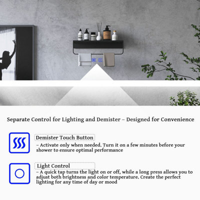 Bathroom LED Mirror 900 x 600 mm 3 Colour Dimmable Lights Demister ...