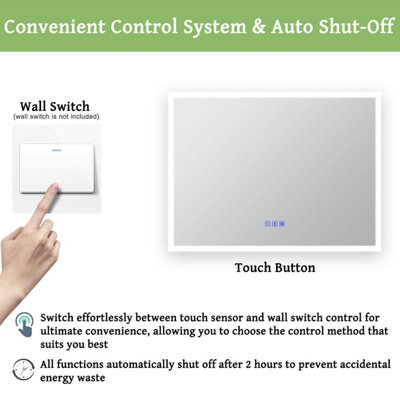 Bathroom LED Mirror with Bluetooth Speaker 800 x 600 mm 3 Colour Dimmable Lighting Meomory Anti-fog Touch/Wall Switch Control