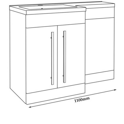 Bathroom Left Handed 2 Door Combination Unit with L Shape Basin 1100mm Wide (Nexus) - Silver Oak - Brassware Not Included