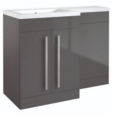 Bathroom Left Handed 2 Door Combination Unit with L Shape Basin 1100mm Wide (Nexus) - Storm Grey Gloss - Brassware Not Included