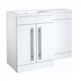 Bathroom Left Handed 2 Door Combination Unit with L Shape Basin 1100mm Wide (Nexus) - White - Brassware Not Included